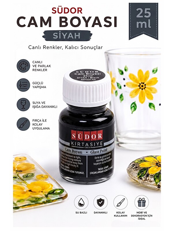 Artlantis Cam Boyası Vitray Boyası 25 ml 1 Adet Südor Su Bazlı Renkli Cam Vitray Boyası Sanat Hobi