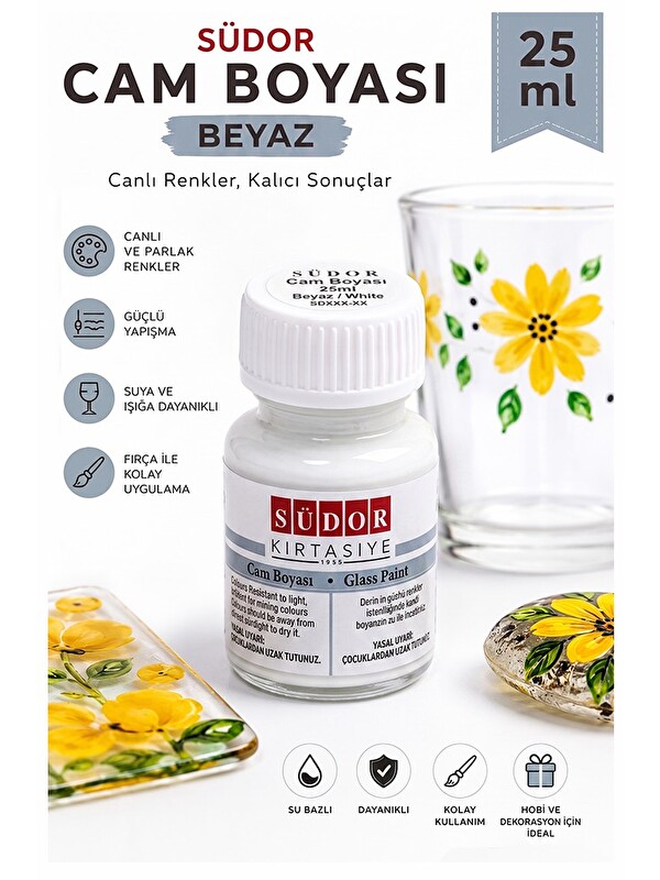 Artlantis Cam Boyası Vitray Boyası 25 ml 1 Adet Südor Su Bazlı Renkli Cam Vitray Boyası Sanat Hobi
