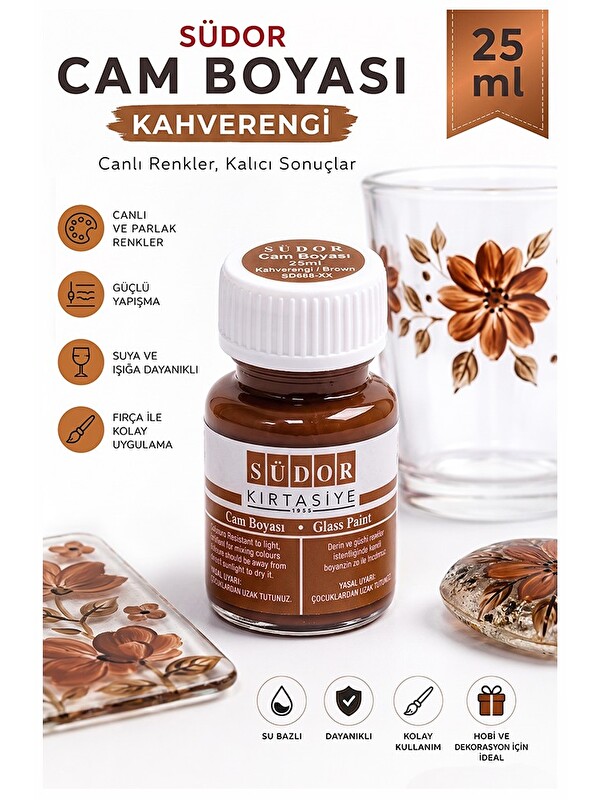 Artlantis Cam Boyası Vitray Boyası 25 ml 1 Adet Südor Su Bazlı Renkli Cam Vitray Boyası Sanat Hobi