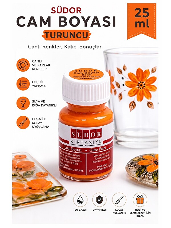 Artlantis Cam Boyası Vitray Boyası 25 ml 1 Adet Südor Su Bazlı Renkli Cam Vitray Boyası Sanat Hobi