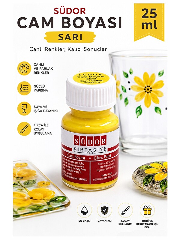 Artlantis Cam Boyası Vitray Boyası 25 ml 1 Adet Südor Su Bazlı Renkli Cam Vitray Boyası Sanat Hobi