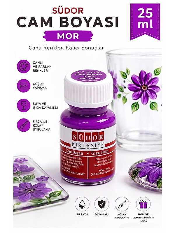 Artlantis Cam Boyası Vitray Boyası 25 ml 1 Adet Südor Su Bazlı Renkli Cam Vitray Boyası Sanat Hobi