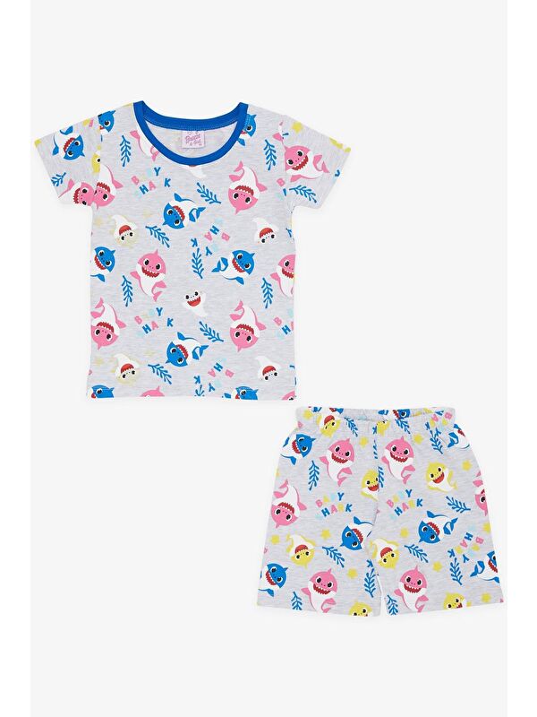 Breeze Kız Bebek Pijama Takımı Renkli Köpekbalığı Desenli Açık Gri Melanj (9 Ay-1.5 Yaş)