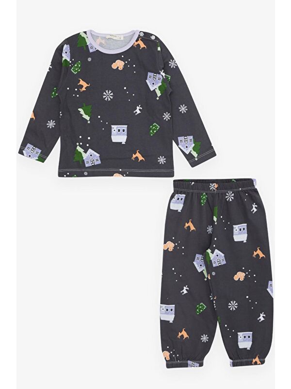 Breeze Kız Bebek Pijama Takımı Yılbaşı Temalı Antrasit (9 Ay)