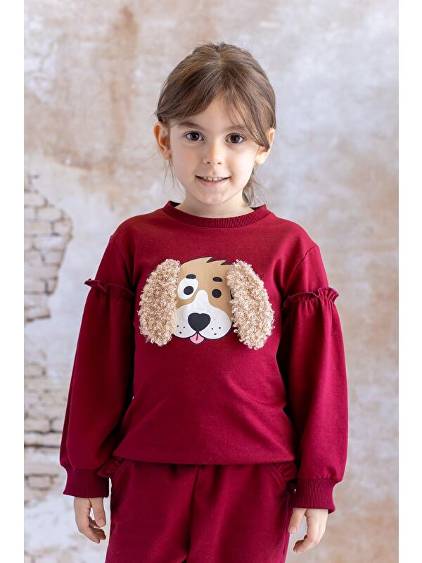 MİNİNİO Kız Bebek Kulak Detaylı Sweatshirt - Bordo