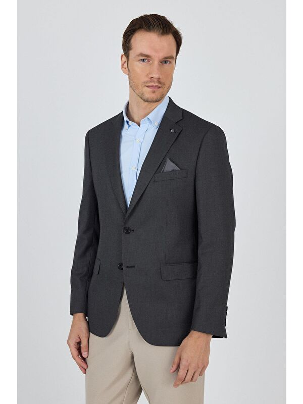 İMZA Siyah Mono Yaka Armürlü Tam Astar Esnek 6 Drop Comfort Fit Classic Ceket 1002250153