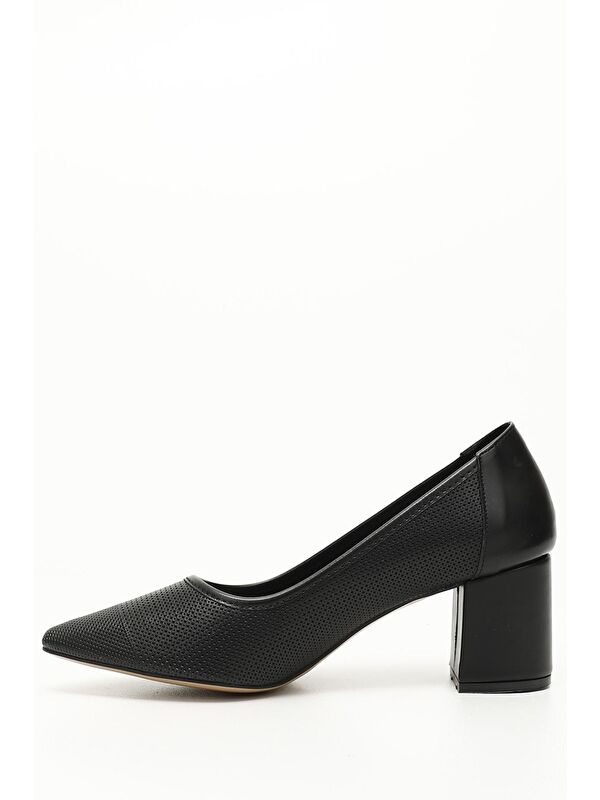 Gonderi(r) Mor Gonderi(r) Sivri Burun ZÜMRÜT-SİYAH Orta Kalın Topuklu Kadın Ayakkabı 38308