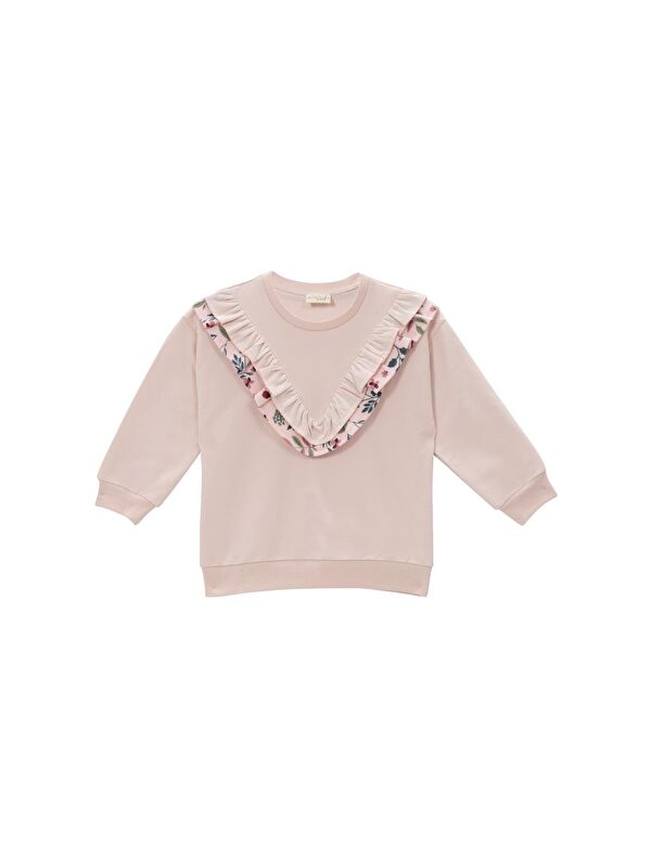 MİNİNİO Kız Bebek Fırfır Detaylı Sweatshirt - Pembe