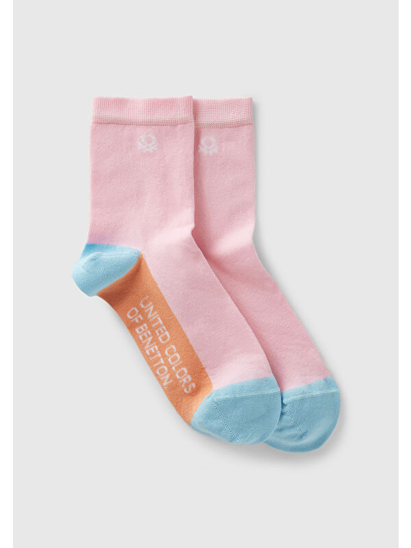 United Colors Of Benetton Unisex Pembe Mix Logo Detaylı Desenli Soket Çorap