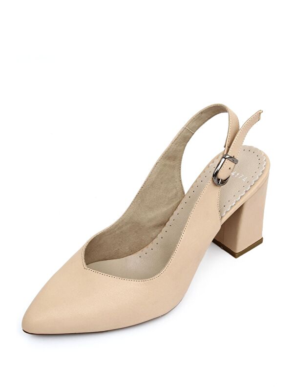 TEN Hakiki Deri Sivri Burun Yüksek Kalın Topuklu Arkası Açık Kadın Yazlık Ayakkabı 24174 - Görsel 8