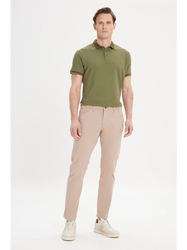 AC&Co / Altınyıldız Classics Erkek Bej Slim Fit Dar Kesim 5 Cep Pamuklu Esnek Chino Pantolon
