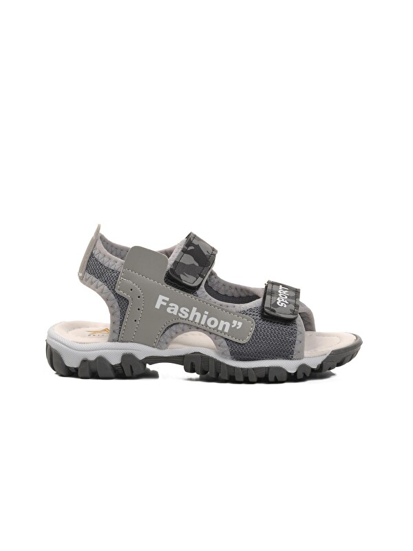 Ayakmod Gri Kamuflaj Cırtlı Ortopedik Erkek Çocuk Sandalet 24-410-P
