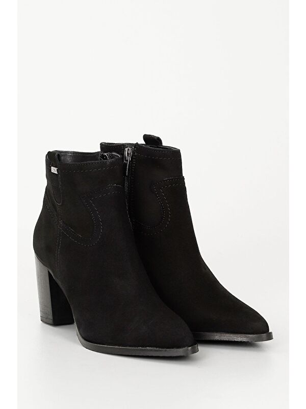 SİYAH Hakiki Deri Sivri Burun Topuklu Fermuarlı Kadın Günlük Bot 39499 - Görsel 3