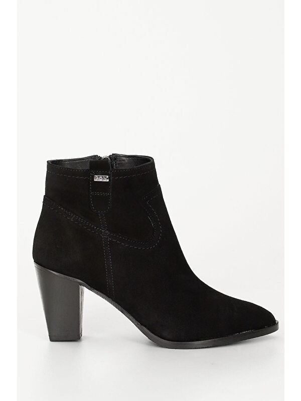 SİYAH Hakiki Deri Sivri Burun Topuklu Fermuarlı Kadın Günlük Bot 39499 - Görsel 5