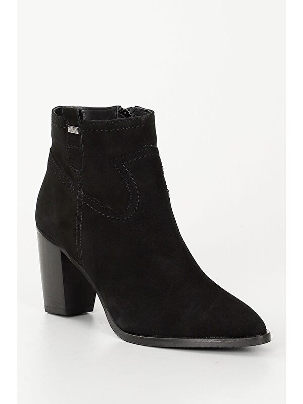 SİYAH Hakiki Deri Sivri Burun Topuklu Fermuarlı Kadın Günlük Bot 39499 - Görsel 6