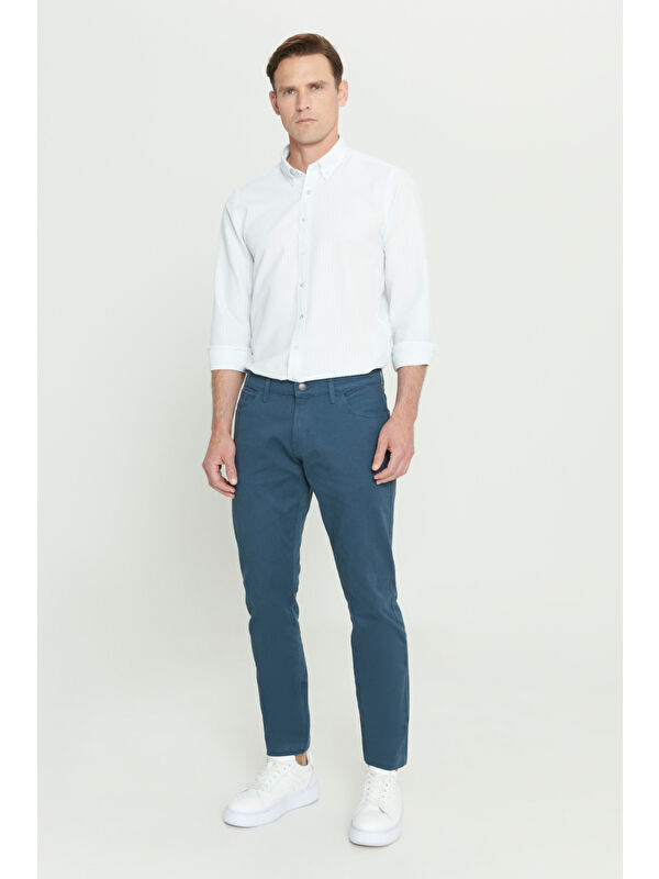 AC&Co / Altınyıldız Classics Erkek Petrol Slim Fit Dar Kesim 5 Cep Pamuklu Esnek Chino Pantolon