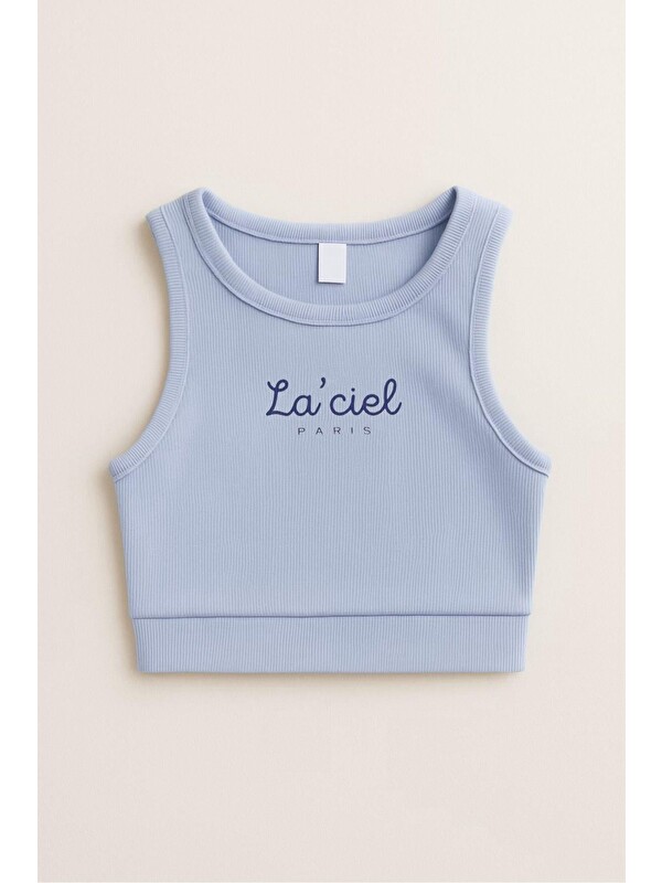 Magu Kız Çocuk Pamuklu La'ciel Yazılı Ribana Atlet Crop Top - Yazlık Basic Tasarım