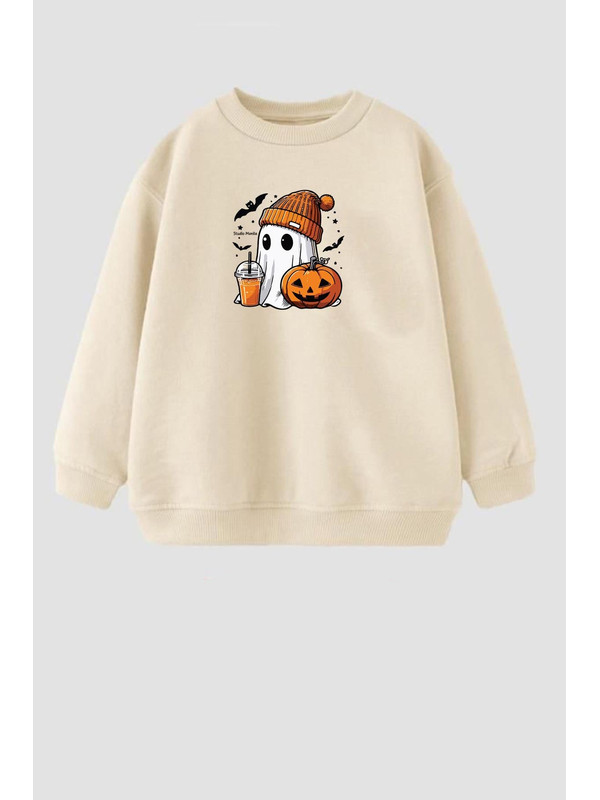 Monila Unisex Çocuk Cadılar Bayramı 3 İplik Pamuklu Kumaş Baskılı Sweatshirt