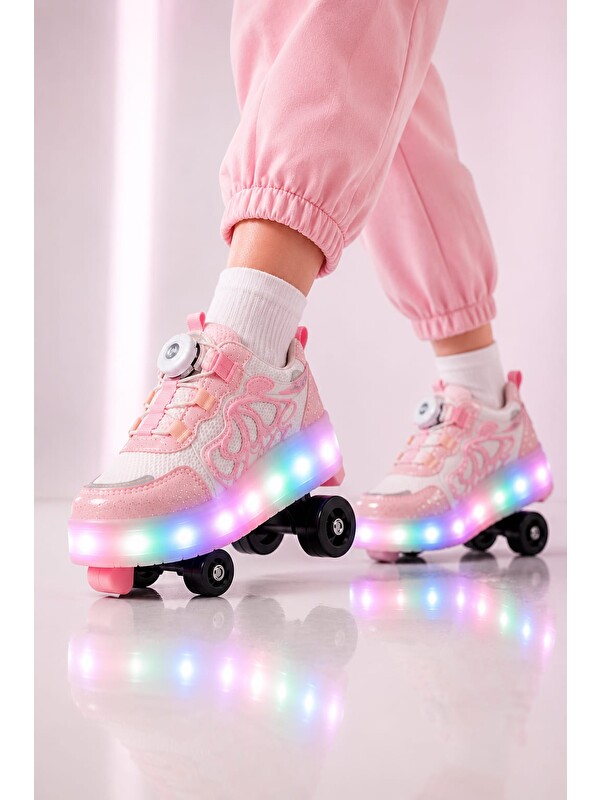 Slipcat Unisex Çocuk, Işıklı, Spor Ayakkabı, Akıllı Bağcıklı, Çıkarılabilir Patenli Sneaker