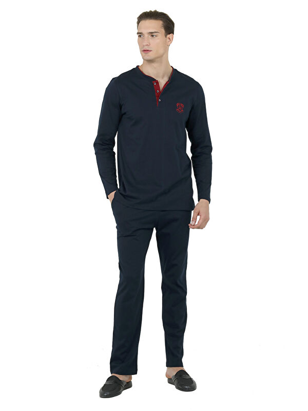 D'S damat Regular Fit Pamuk Pijama Takımı K.LACİVERT