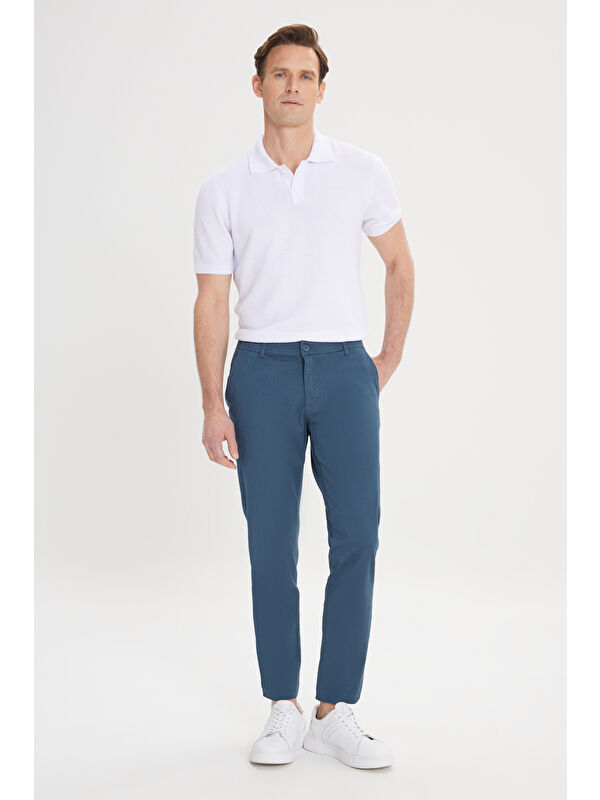 AC&Co / Altınyıldız Classics Erkek Petrol Slim Fit Dar Kesim Yan Cep Pamuklu Esnek Chino Pantolon