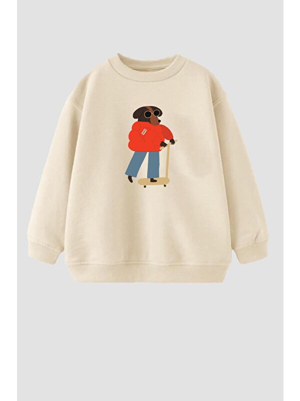 Monila Kız Çocuk Baskılı 3 İplik Kumaş Pamuklu Sweatshirt