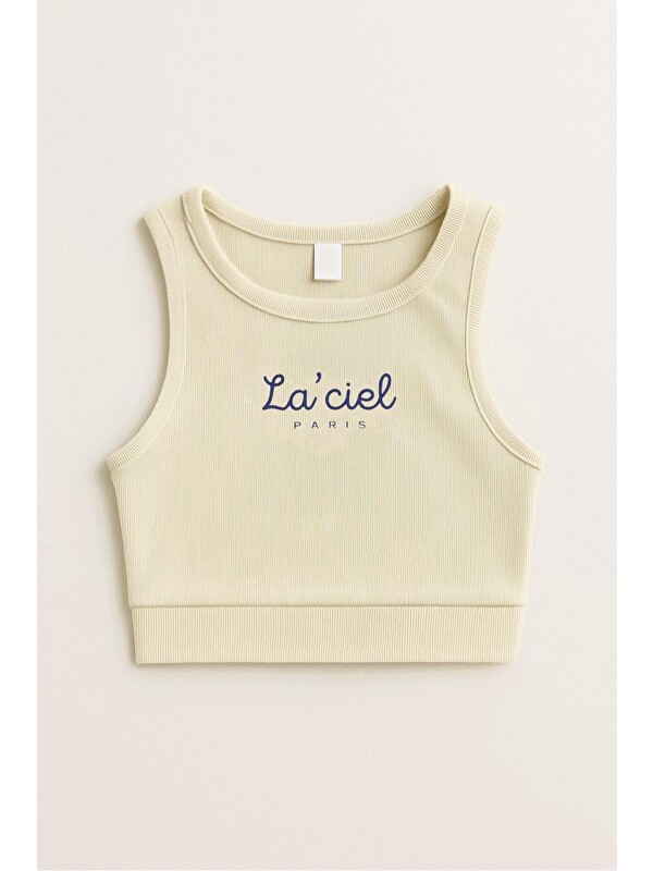 Magu Kız Çocuk Pamuklu La'ciel Yazılı Ribana Atlet Crop Top - Yazlık Basic Tasarım