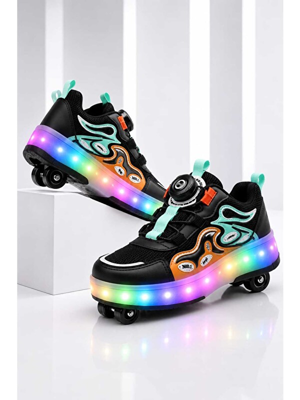 Slipcat Unisex Çocuk, Işıklı, Spor Ayakkabı, Akıllı Bağcıklı, Çıkarılabilir Patenli Sneaker