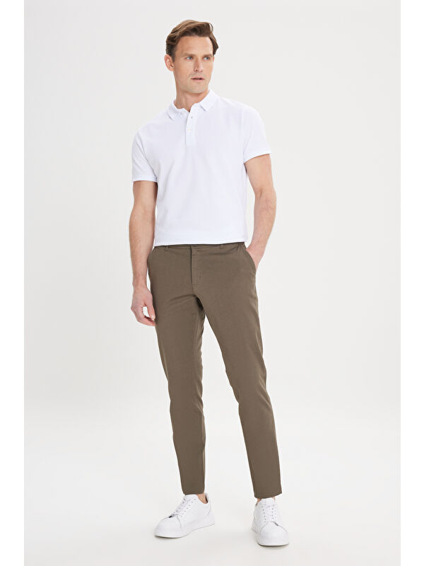 AC&Co / Altınyıldız Classics Erkek Haki Slim Fit Dar Kesim Yan Cep Pamuklu Esnek Chino Pantolon