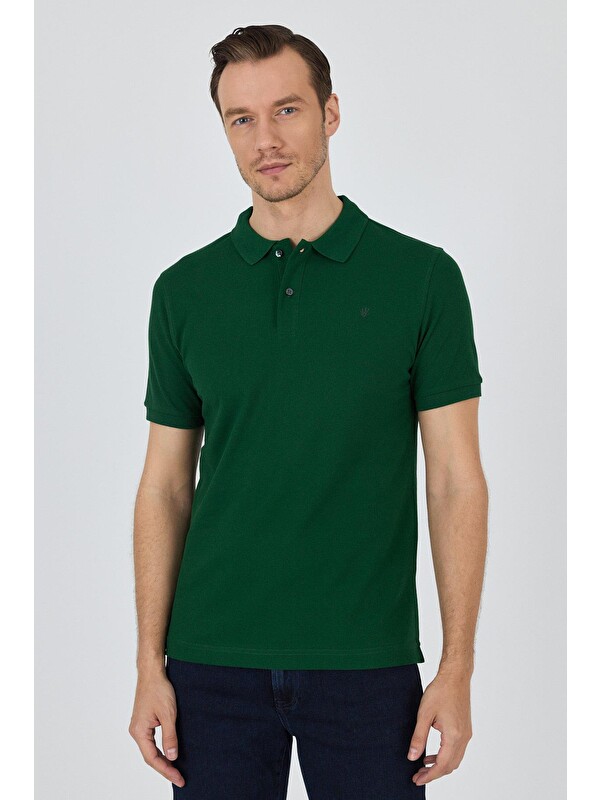 İMZA Koyu Yeşil Polo Yaka Kısa Kol Cepsiz Slim Fit Classic Pamuklu Tişört 1011250177