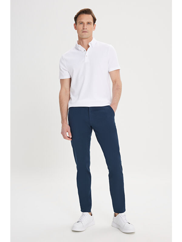 AC&Co / Altınyıldız Classics Erkek Lacivert Slim Fit Dar Kesim Yan Cep Pamuklu Esnek Chino Pantolon