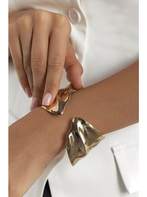 New Obsessions Yaprak Temalı Metal Kalın Cuff Bileklik