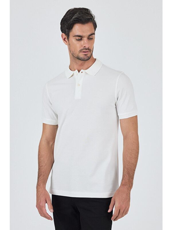 İMZA Açık Krem Polo Yaka Kısa Kol Cepsiz Slim Fit Classic Pamuklu Büyük Beden Tişört 1011250177