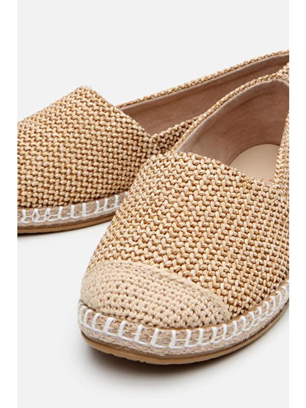 Kadın Bej Çizgili Hasır Detaylı Espadril - Görsel 4
