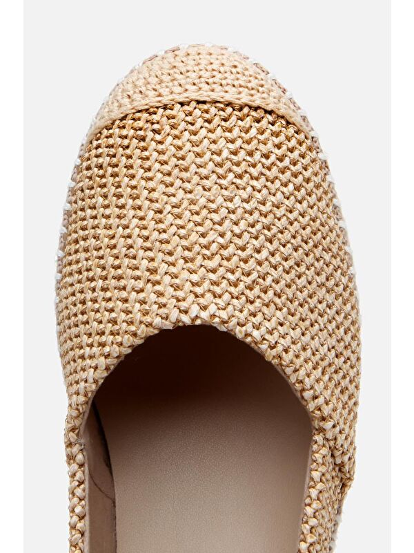 Kadın Bej Çizgili Hasır Detaylı Espadril - Görsel 5