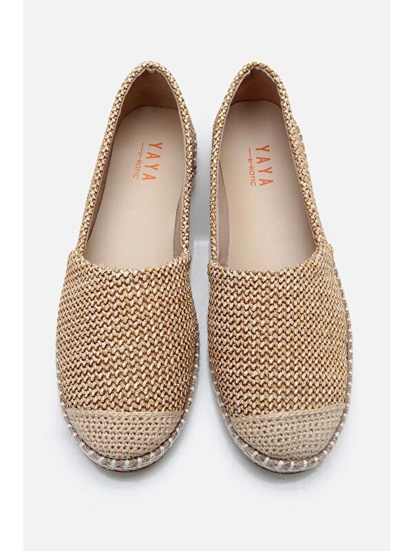 Kadın Bej Çizgili Hasır Detaylı Espadril - Görsel 6