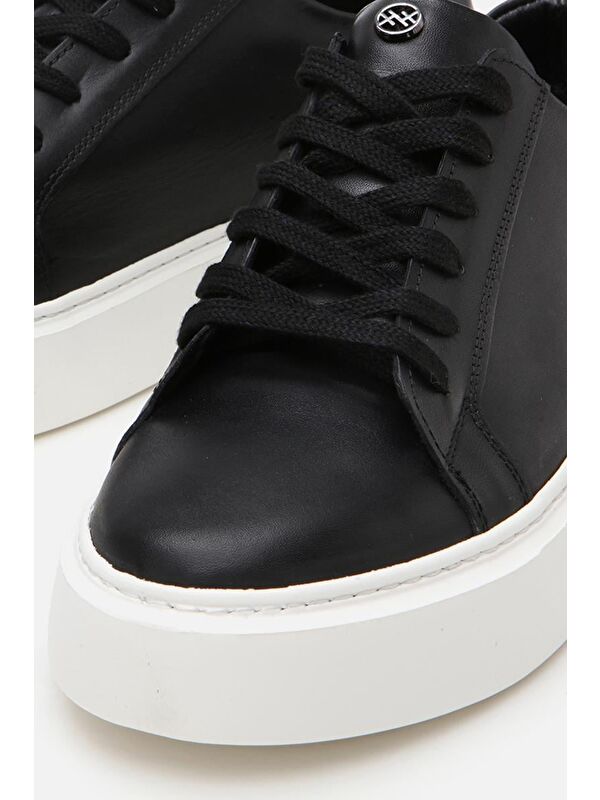 Erkek Deri Siyah Hafif Tabanlı Spor Ayakkabı - Görsel 4