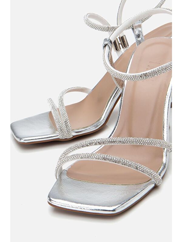 Kadın Lame Taşlı Topuklu Sandalet - Görsel 6