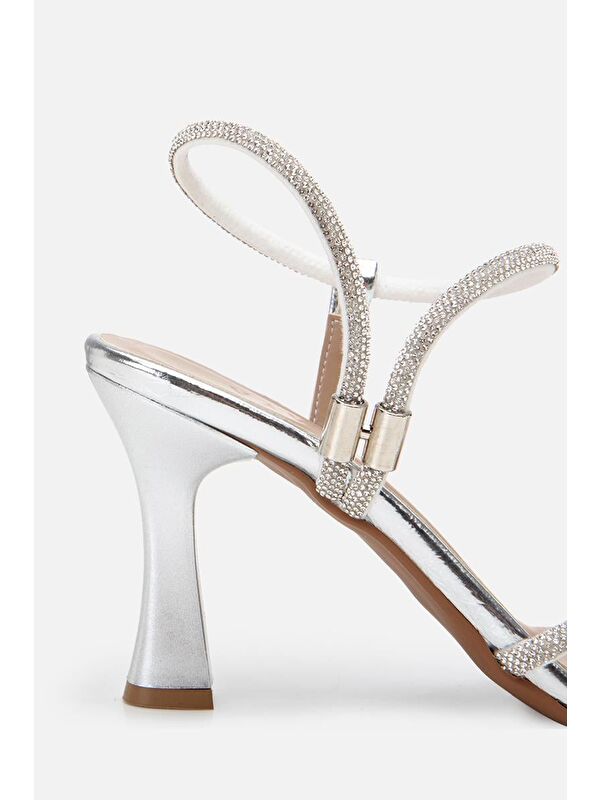 Kadın Lame Taşlı Topuklu Sandalet - Görsel 7