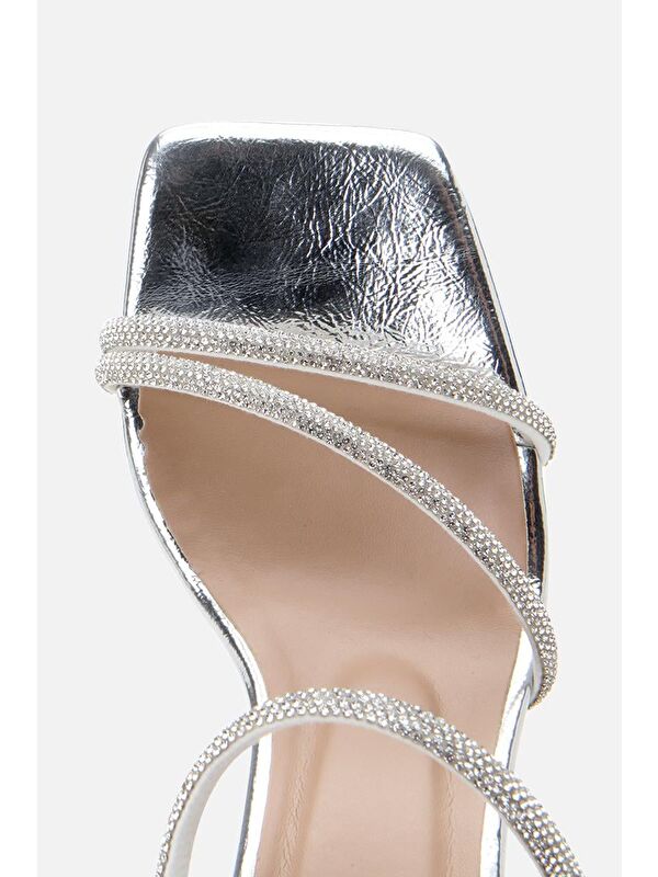 Kadın Lame Taşlı Topuklu Sandalet - Görsel 8