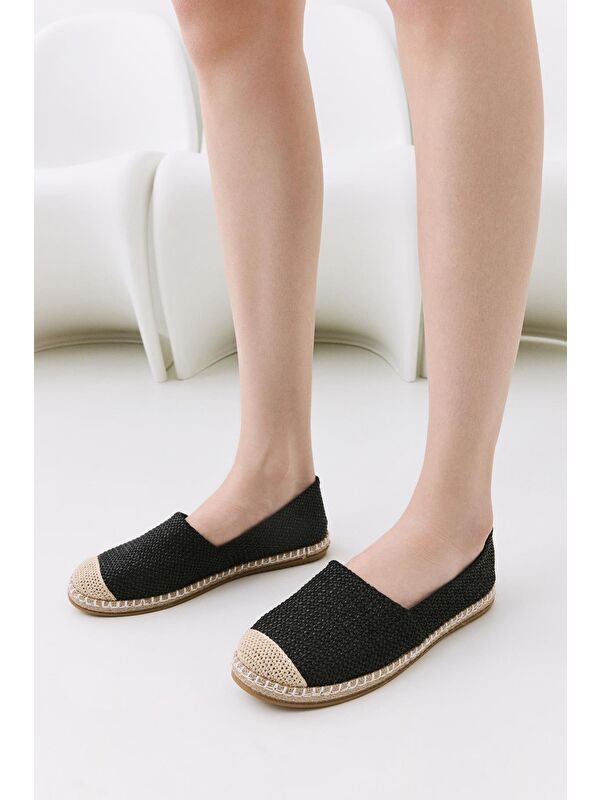 Kadın Siyah Çizgili Hasır Detaylı Espadril - Görsel 2