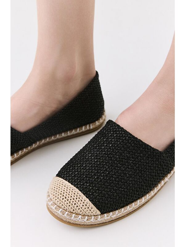 Kadın Siyah Çizgili Hasır Detaylı Espadril - Görsel 3