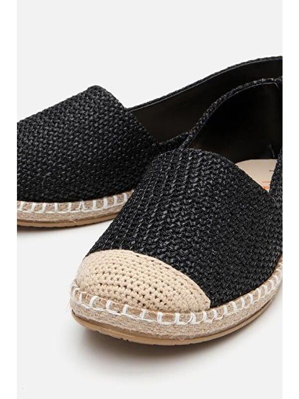 Kadın Siyah Çizgili Hasır Detaylı Espadril - Görsel 7