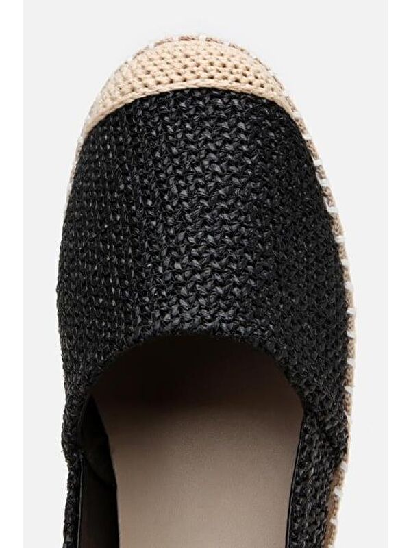 Kadın Siyah Çizgili Hasır Detaylı Espadril - Görsel 8