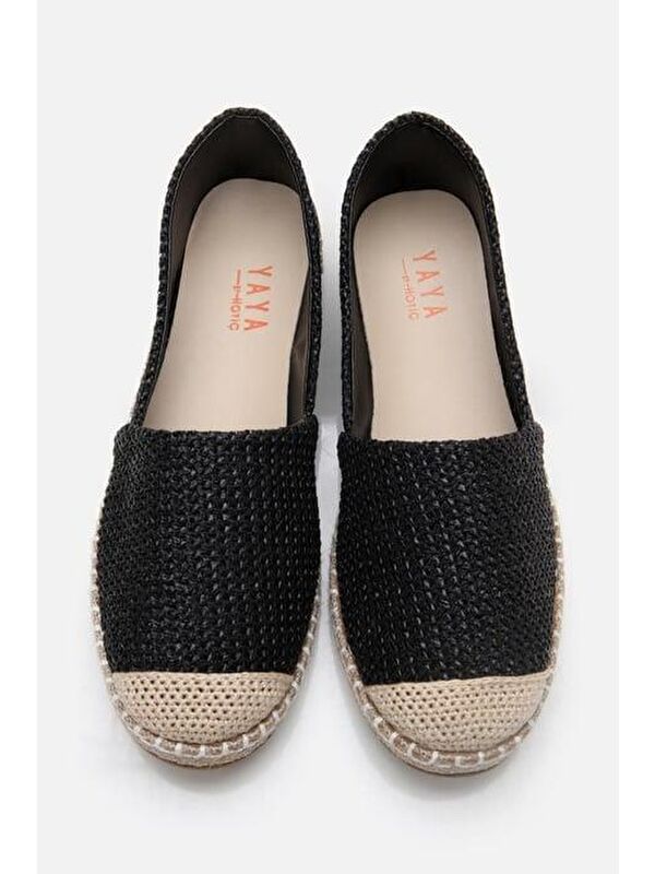 Kadın Siyah Çizgili Hasır Detaylı Espadril - Görsel 9