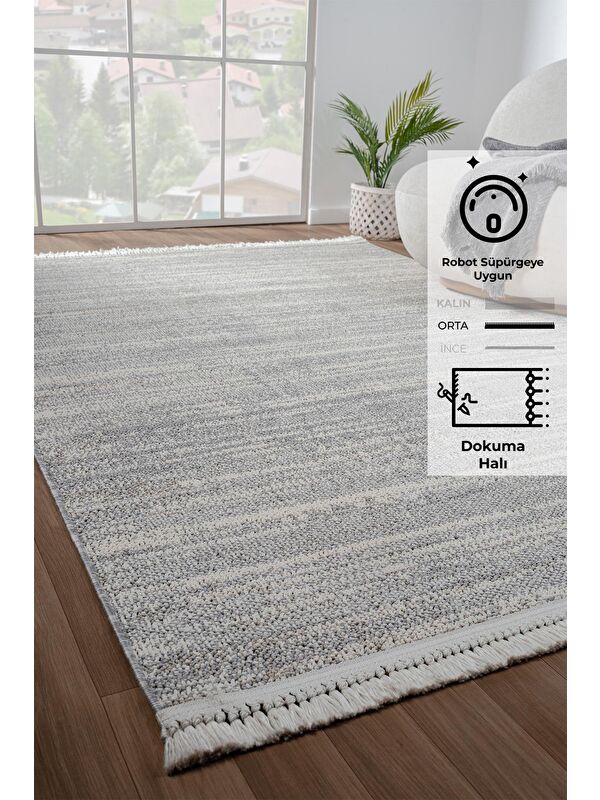 Konfor Halı Konfor Bastia 1276 Krem Gri Yumuşak Örgü Modern Dokuma Bukle Halı-140x200