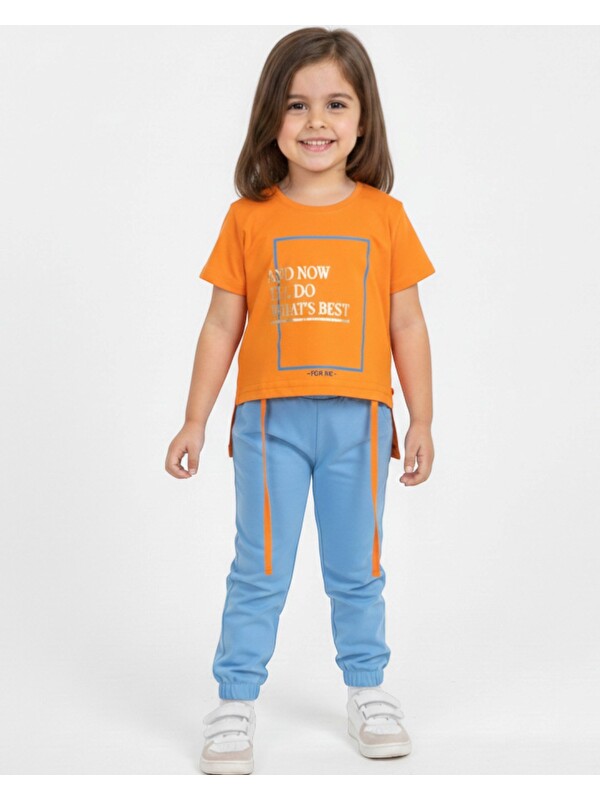 Ege Bebek Kız Çocuk Yazlık Müslin Pantalonlu Arkası Uzun T-shırtlü 2-3-4-5-6 Yaş Alt Üst Takım