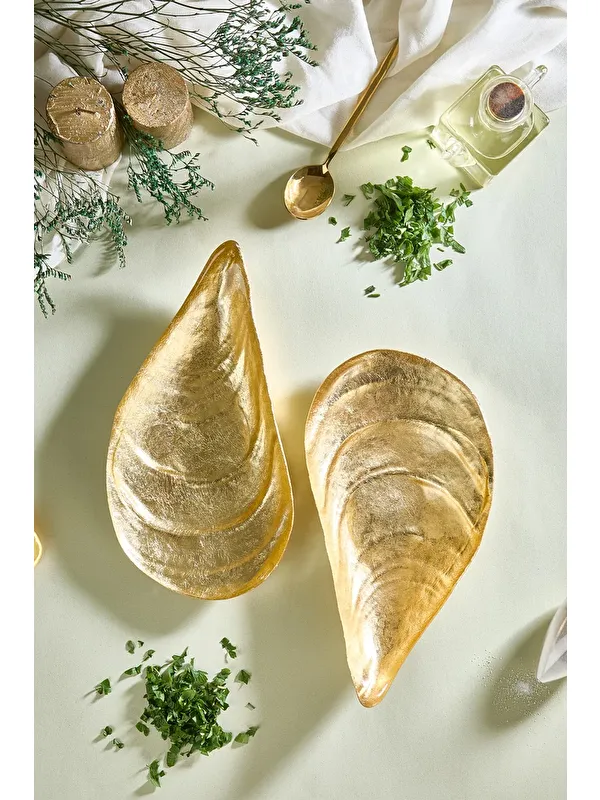 Lora Bianca Gold İstiridye Cam Meze Servis Tabağı - 2' Li Paket