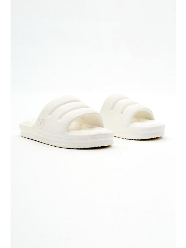 Kadın Beyaz Rahat Kalıp Dilimli Model Önü Açık Eva Terlik - Görsel 4