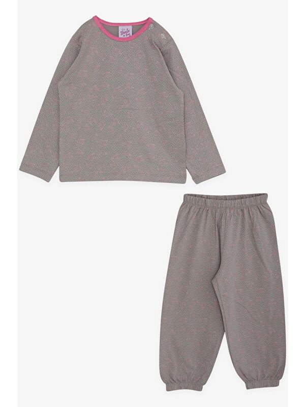 Breeze Kız Bebek Pijama Takımı Güllü Puantiye Desenli Vizon (9 Ay)